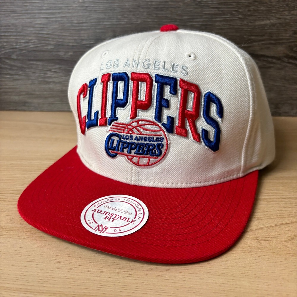 Los Angeles Clippers Hat Cap Snap Back White Red NBA Basketball Mitchell & Ness
